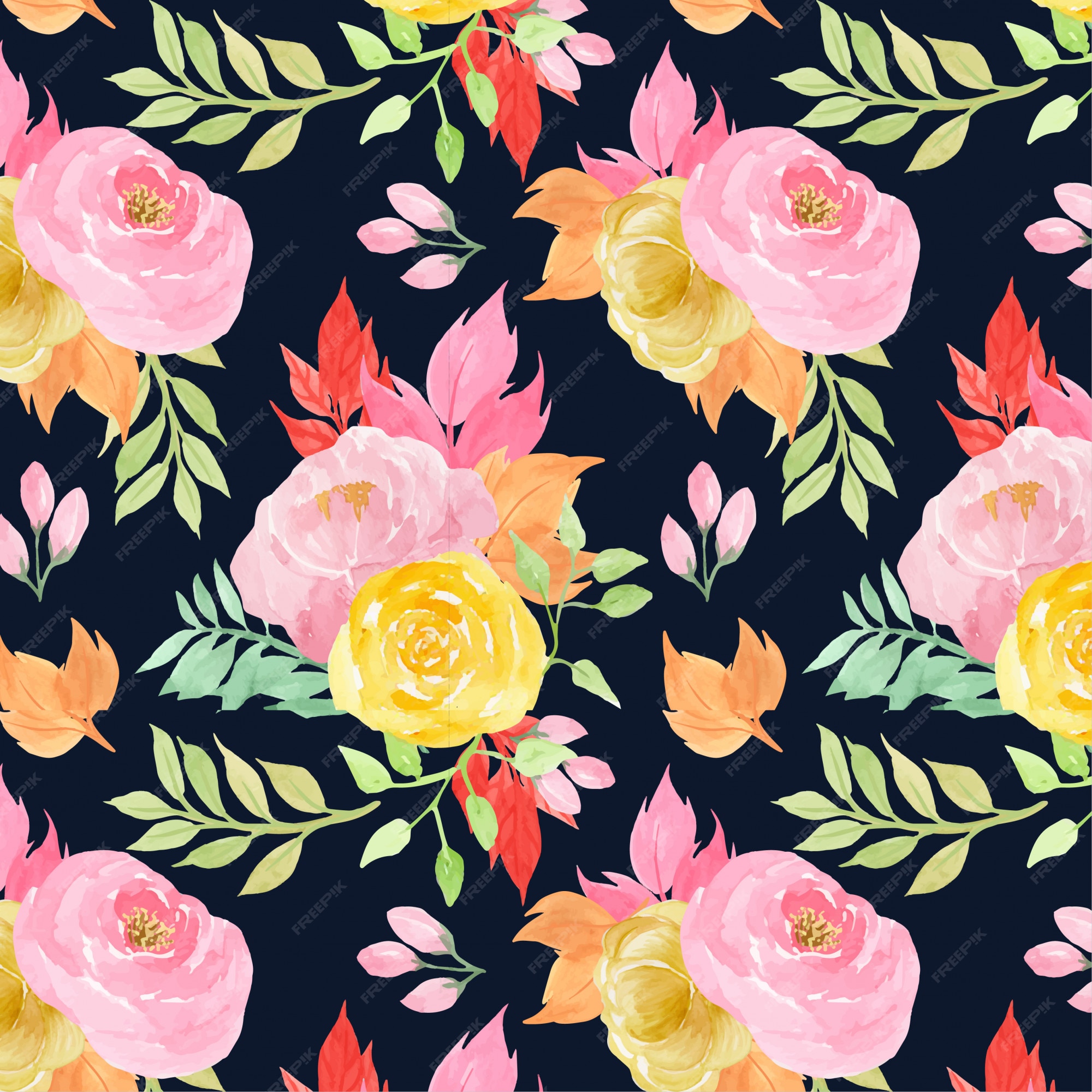 Premium Vector | Floral seamless pattern with pink and yellow flowers