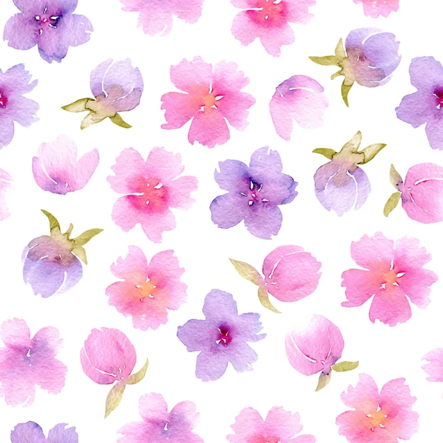 Floral seamless pattern with watercolor pink and purple ...