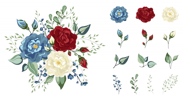 Download Premium Vector | Floral set. colorful red blue and white ...