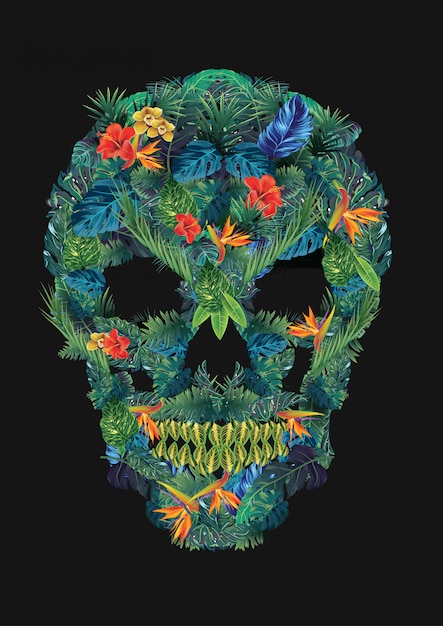 Download Floral skull on dark | Premium Vector