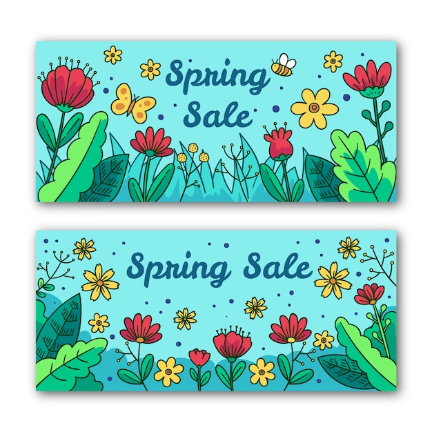 Download Free Vector | Floral spring sale banners with butterfly and bee