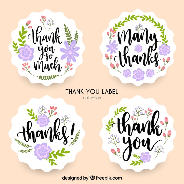 Floral thank you label collection Vector | Free Download