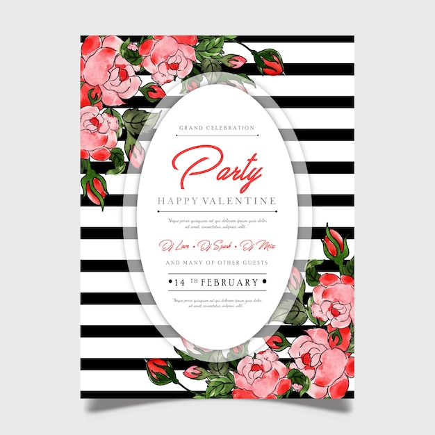 Floral valentine party poster Premium Vector