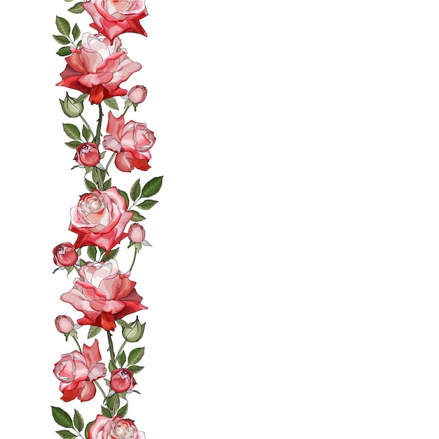 Premium Vector | Floral vertical border with flowers pink red rose copy ...