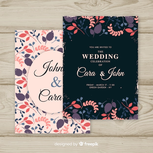 Download Floral vintage wedding invitation template | Free Vector