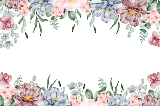 Premium Vector | Floral Watercolor Frame Background With Pink Blue And Burgundy Flower