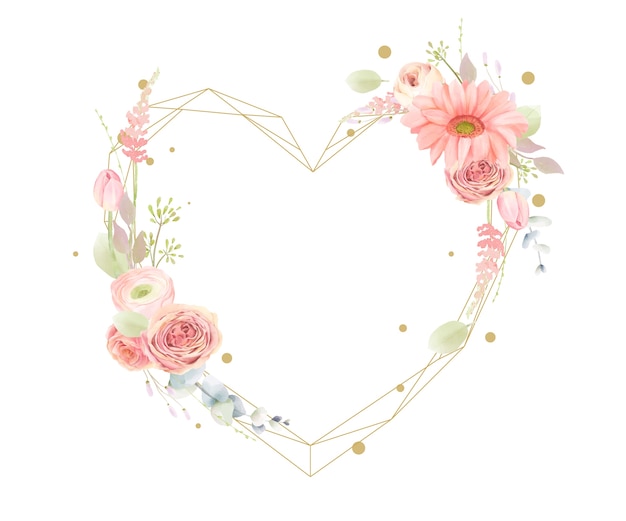 Download Premium Vector | Floral watercolor frame with heart shape