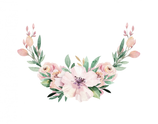Download Floral watercolor peony flower wreath with tropical leaves and flowers | Premium Vector