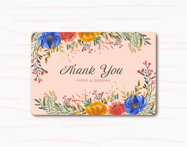 Premium Vector | Floral watercolor thank you card