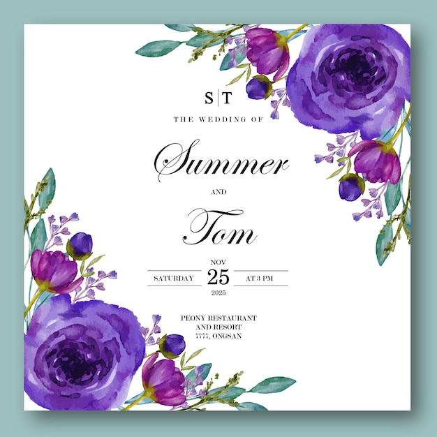 Premium Vector | Floral watercolor wedding invitation