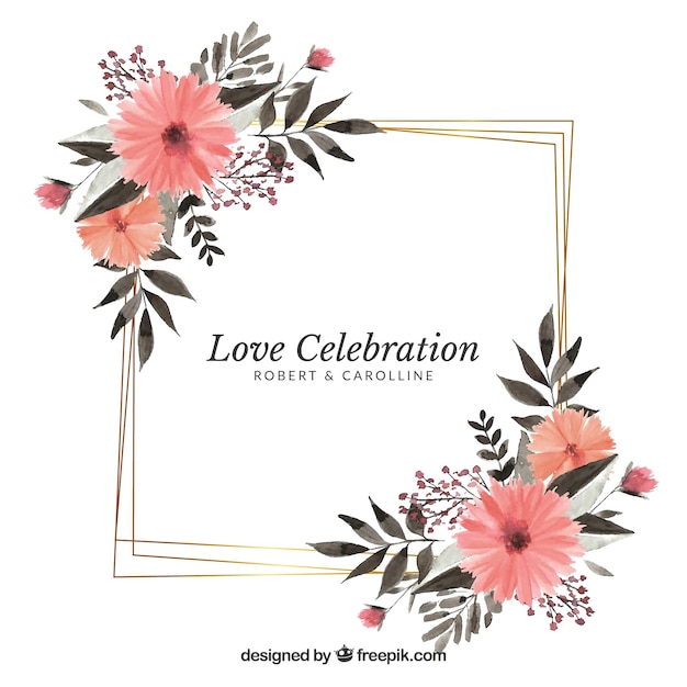 Floral wedding frame template  Free Vector