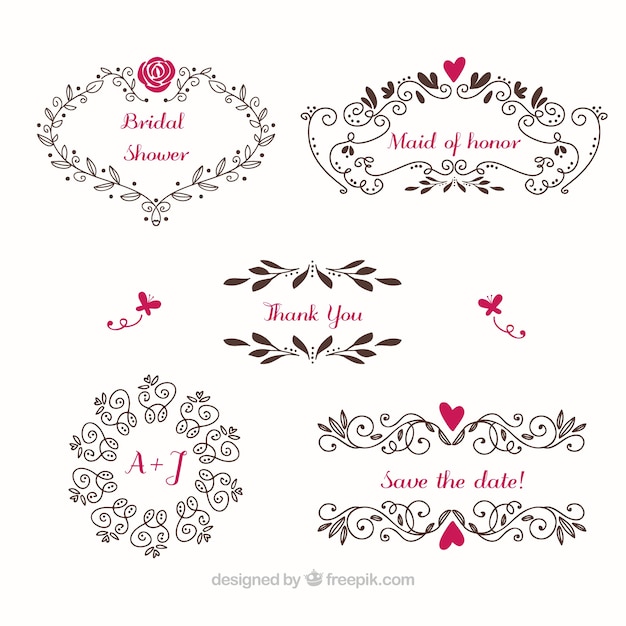 Download Floral wedding frames with color details Vector | Free ...