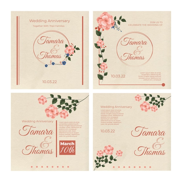 Free Vector Floral Wedding Instagram Post Collection