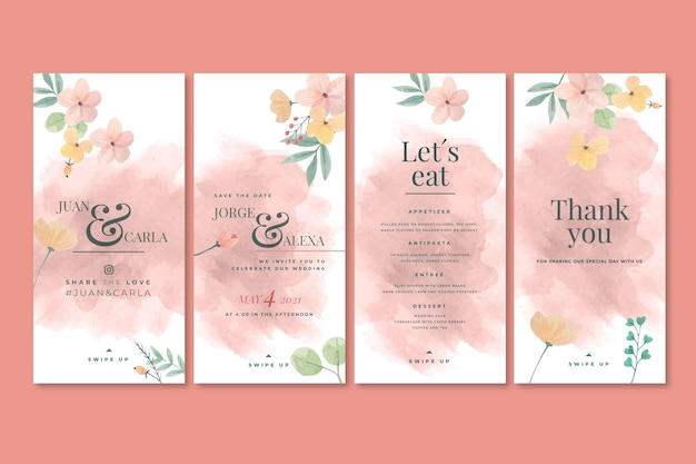花の結婚式のinstagramストーリー プレミアムベクター