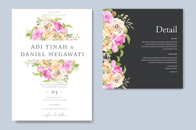 Premium Vector | Floral wedding invitation card template