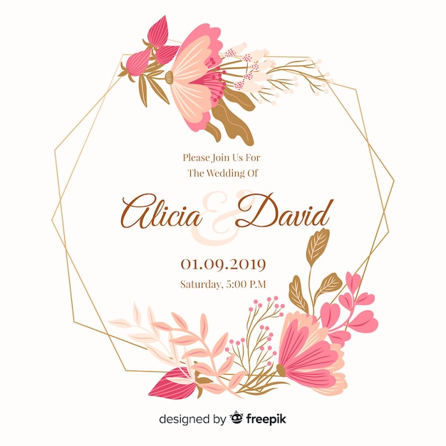 Download Floral wedding invitation card template Vector | Free Download