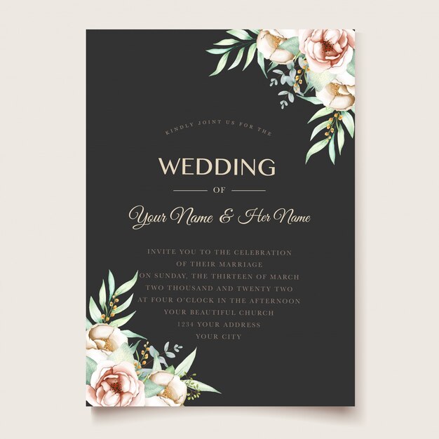 Floral wedding invitation card | Free Vector