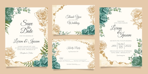 Floral wedding invitation cards template set Premium Vector