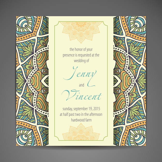 Floral wedding invitation in mandala style | Premium Vector