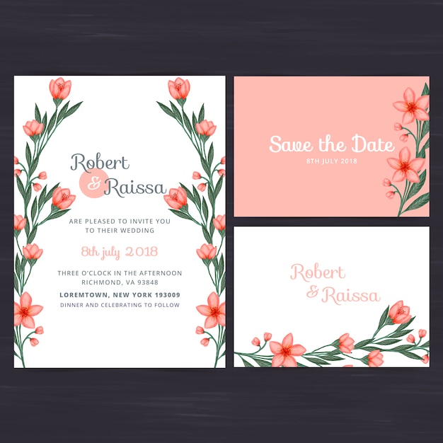 Download Floral wedding invitation set Vector | Free Download