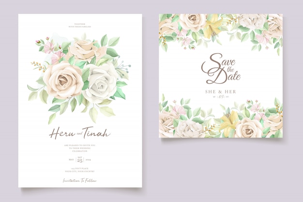 Floral wedding invitation  set Free Vector