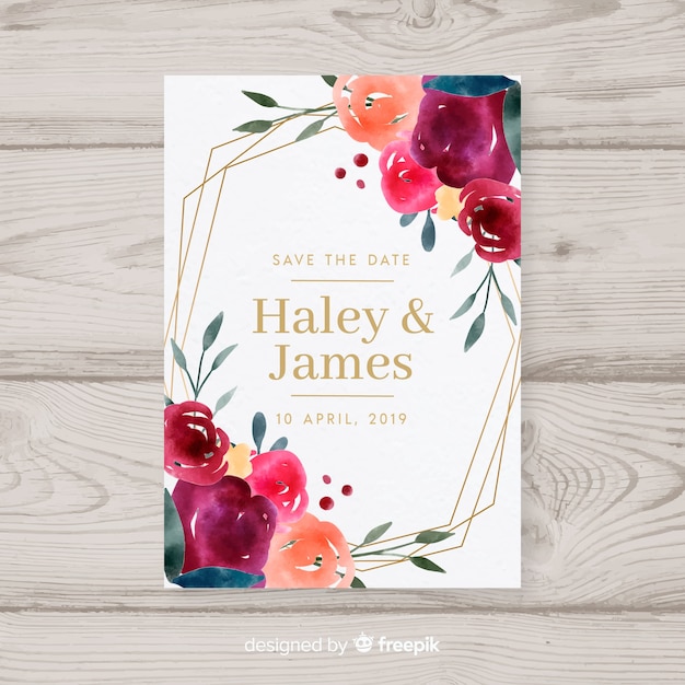 Free Vector Floral wedding invitation template with