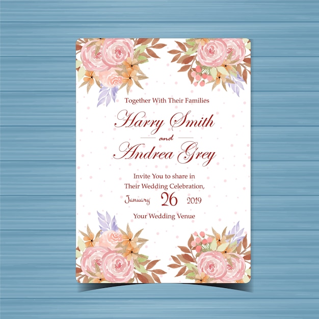 Premium Vector | Floral wedding invitation with beautiful flowers