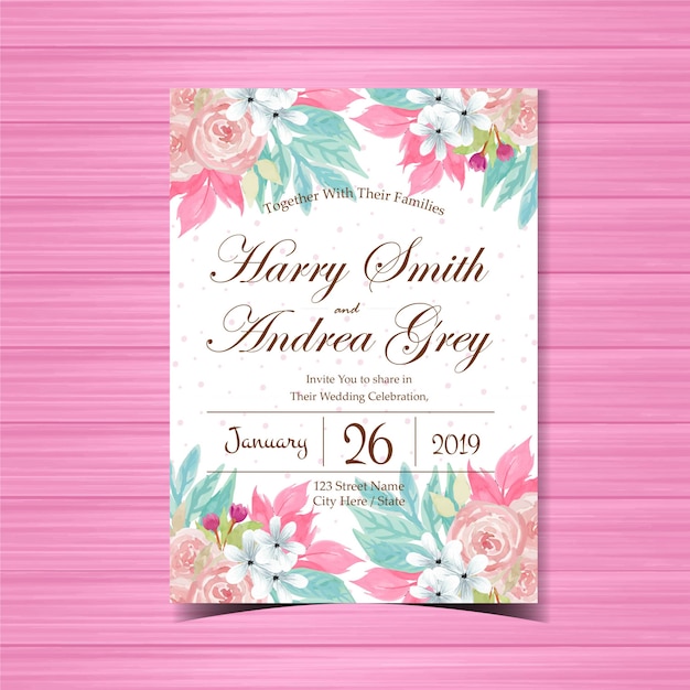 Premium Vector | Floral wedding invitation with beautiful pink roses