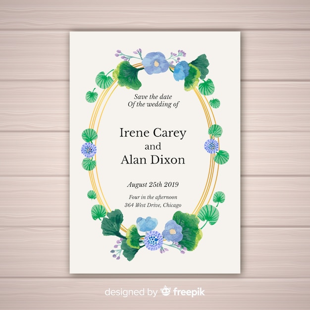 Free Vector Floral Wedding Invitation With Golden Frame 8003