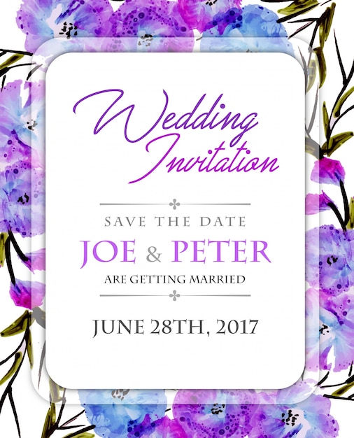 Floral wedding invitation with purple watercolor | Free Vector