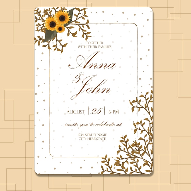 Download Floral wedding invitation with sunflower and leaves ...