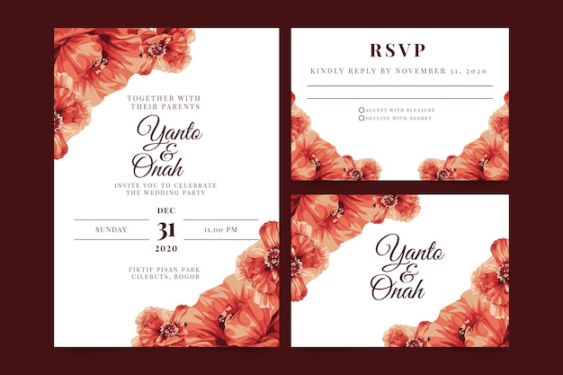 Free Vector | Floral wedding invitation with white background