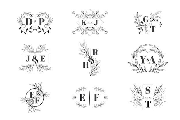 Floral wedding logo collection | Free Vector