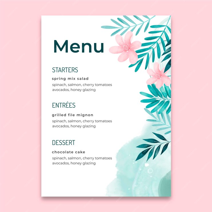 Free Vector | Floral wedding menu template