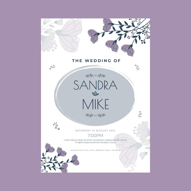 Floral wedding poster template Free Vector