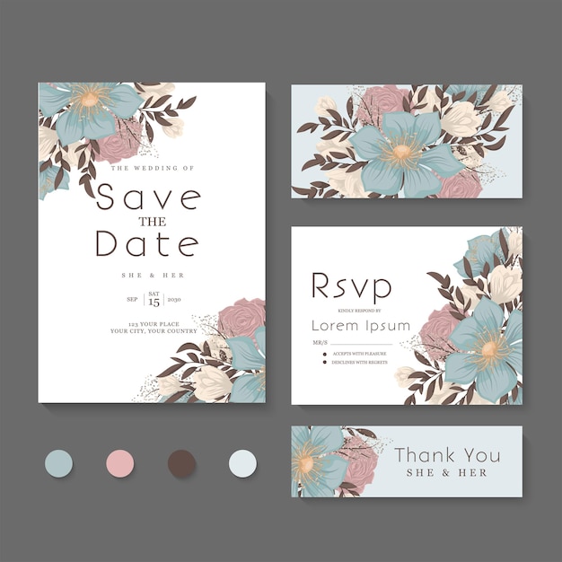 Premium Vector | Floral wedding set