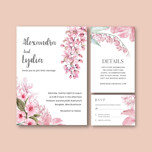 Floral weeding card set | Free Vector