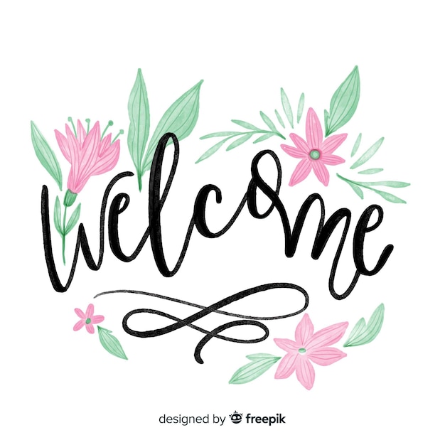 Free Vector | Floral welcome lettering concept