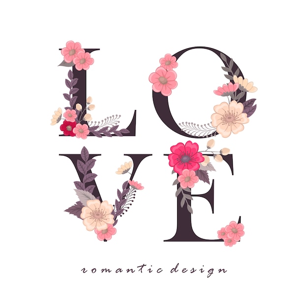 Download Premium Vector | Floral word love (flowers, grass, leaves ...