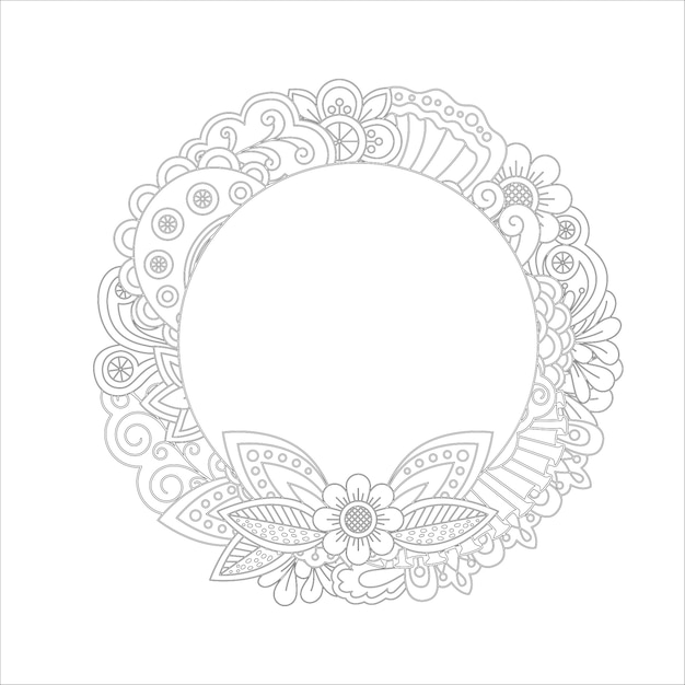 Download Floral wreath coloring page design | Premium Vector