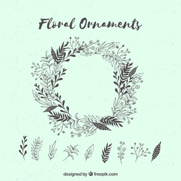 Free Vector Floral Wreath And Hand Drawn Leaves 3675