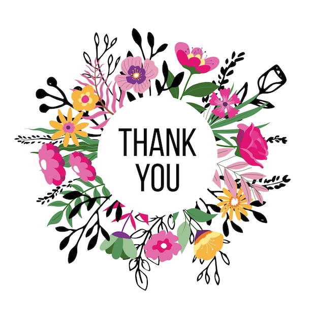 Premium Vector | Floral wreath with thank you inscription, isolated ...