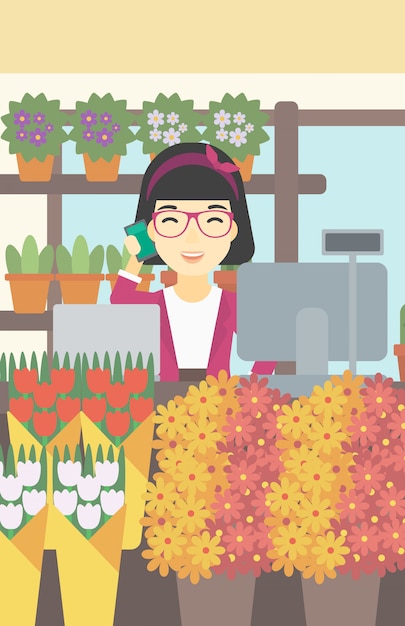 Florist at flower shop vector illustration. | Premium Vector