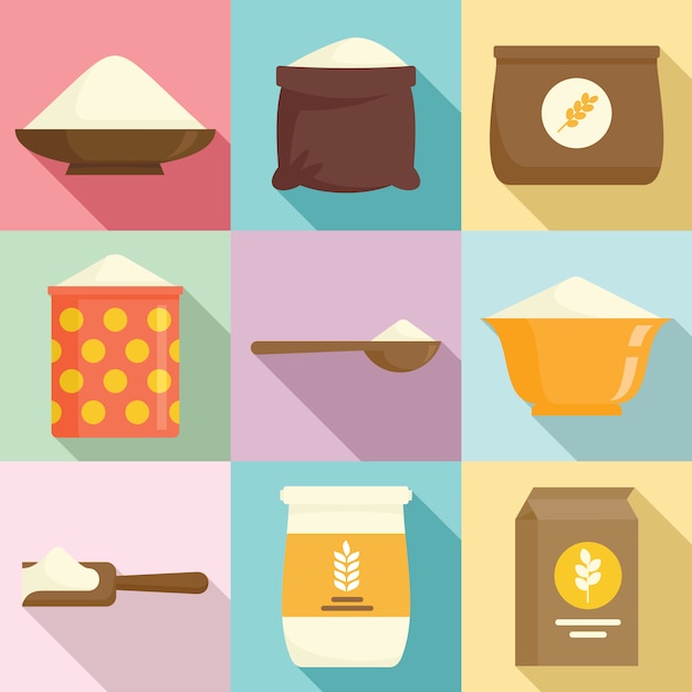 Flour Icons Set Flat Style Premium Vector