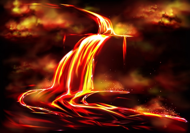 Flow of hot fluid lava, clouds of poisonous smoke and ash, toxic gases explosions Free Vector