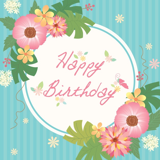 Premium Vector | Flower blur border happy birthday card
