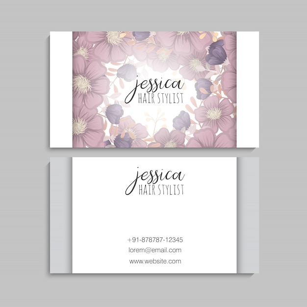 Flower business cards purple flowers Free Vector