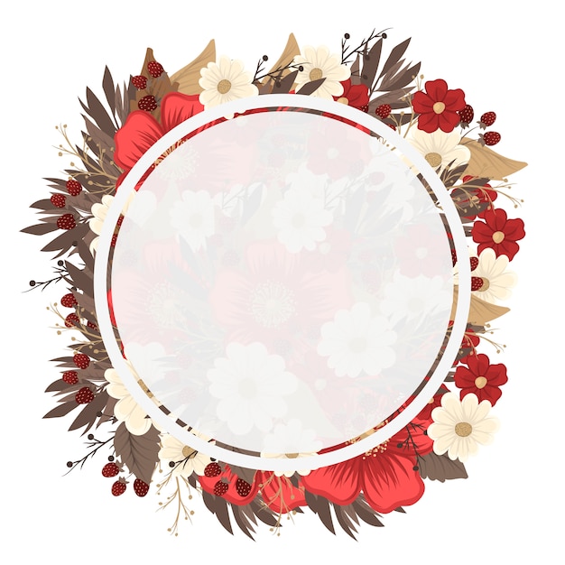 Free Vector | Flower circle border drawing - red frame