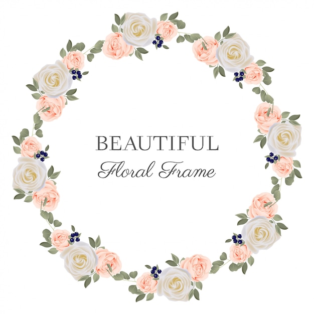 Download Flower circle frame with pastel rose bouquet | Premium Vector