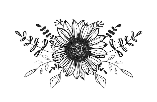 花の組成 手描きイラスト ひまわり プレミアムベクター